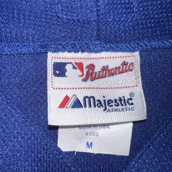 Vtg Rare Texas Rangers Majestic Button Up Jersey Sz M Blue performance apparel - Picture 3 of 7